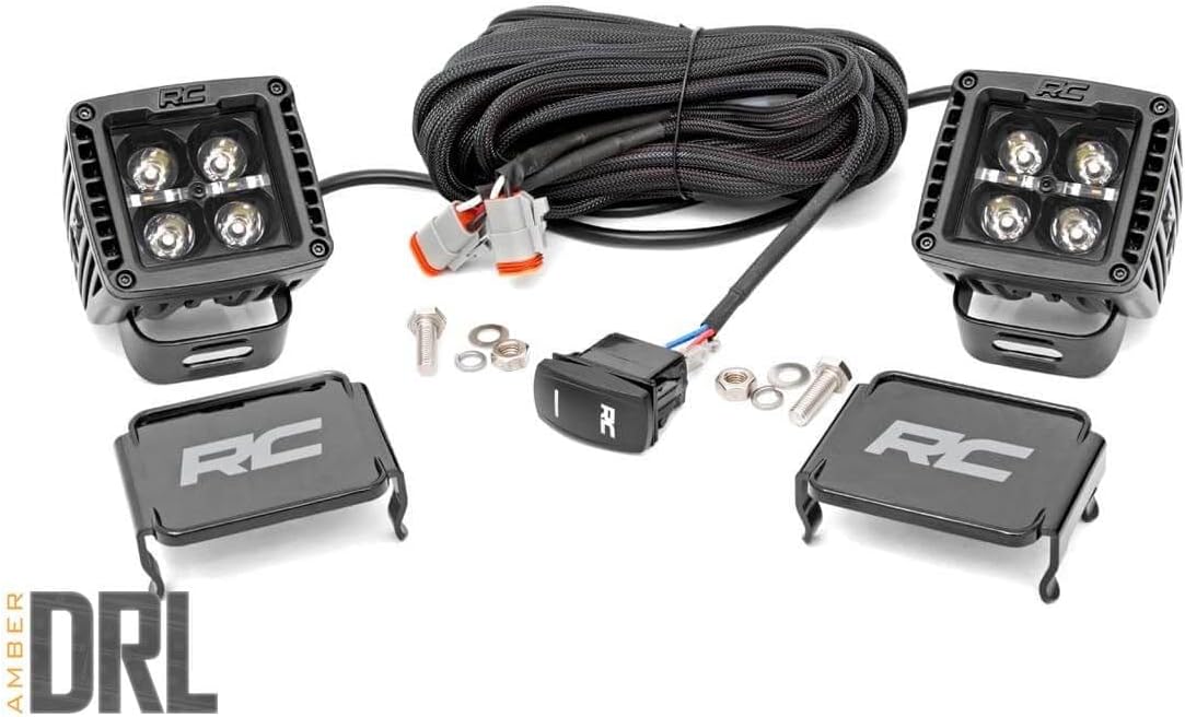 2" Square CREE Cube LED Lights Black Series Amber DRL w/Daytime Running Light Feature (Pair) 70903BLKDRLA