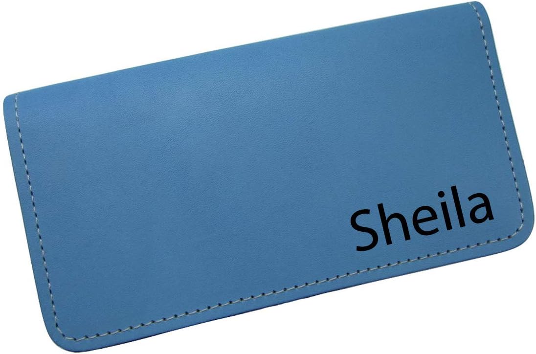 Personalized First Name or Monogram Leather Checkbook Cover USA Made, Baby Blue