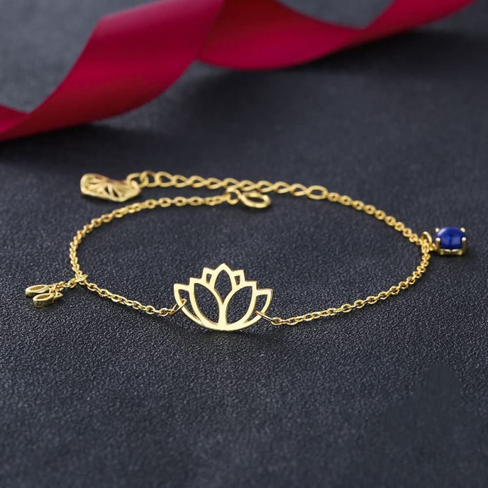 Armband Damen Silber,S925 Silberarmband Mit Lotus Lapislazuli Goldene Freundschaftsbänder Verstellbarer Sterling Silberschmuck Für Frauen Geschenk Freundin Ehefrau