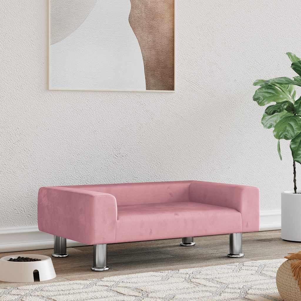 Legowisko dla psa, różowe, aksamitne, 70 x 45 x 26,5 cm, z materacem ortopedycznym i antypoślizgowym pokrowcem, przytulna sofa dla psa jako miejsce do spania i miejsce do leżenia dla