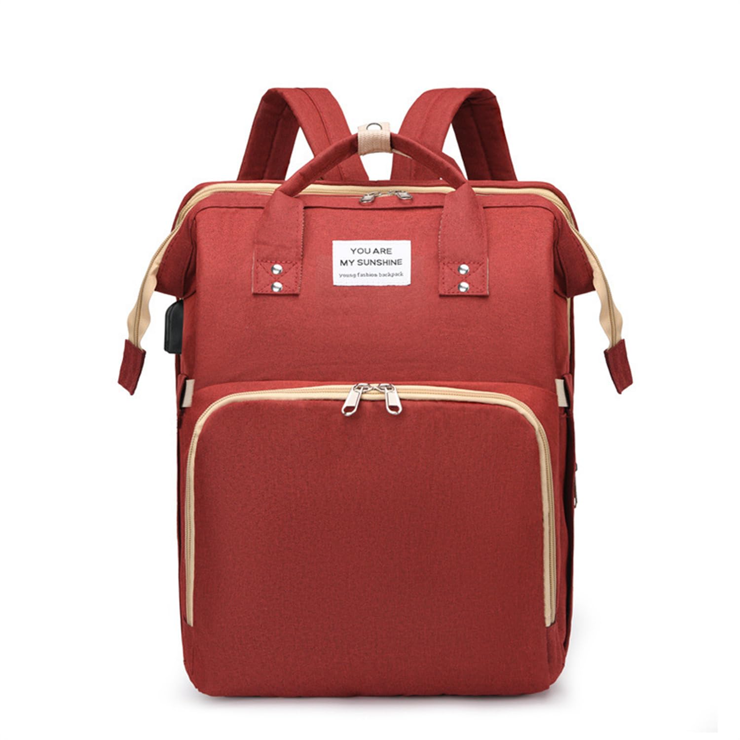Mochila para pañales con cambiador, cambiador, puerto de carga USB, bolsillos aislados, correas para cochecito