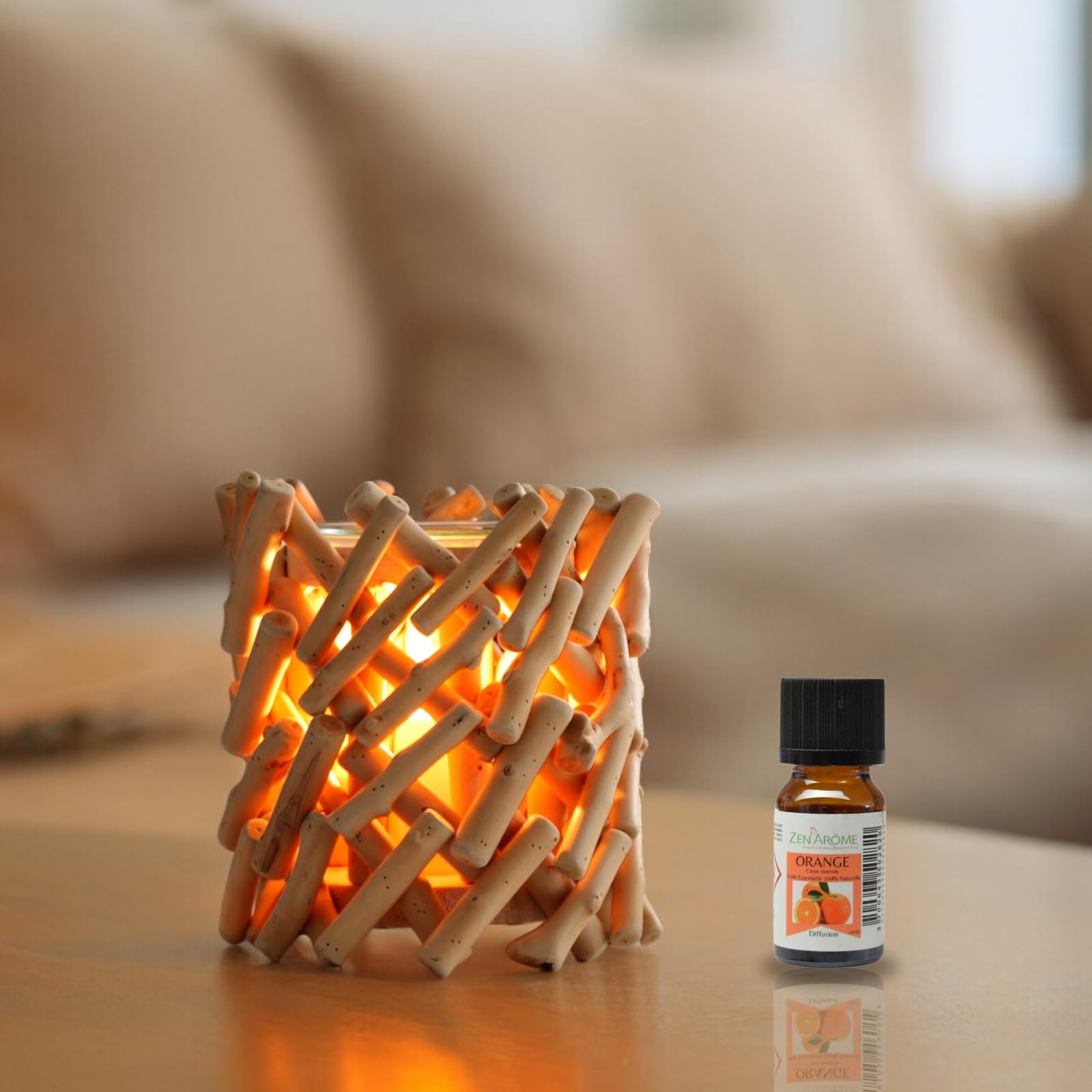 Zen’Arôme Calorya Nr. 7 Duftwachsbrenner – Elektrischer Parfümbrenner für duftenden Fondant – Parfümlampe aus natürlichem Treibholz – Multifunktions-Ambientebeleuchtung – originelle Geschenkidee