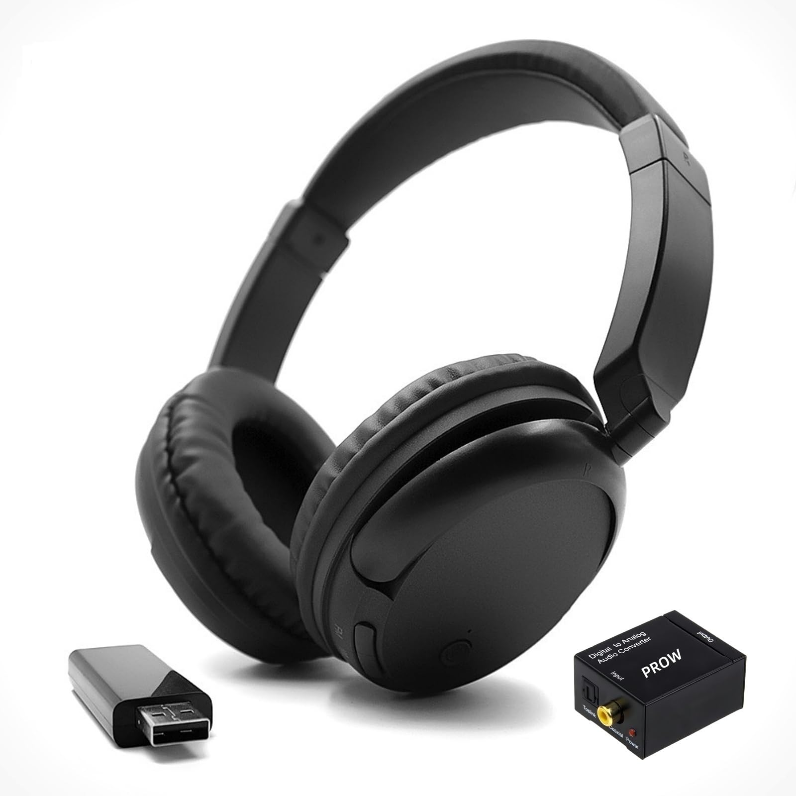 PROW Cuffie TV Senza Fili con Trasmettitore USB, Cuffie TV Senza Fili per Anziani, CuffIe Bluetooth Over-Ear per, Nessun Ritardo Audio, Durata Della Batteria di 30 Ore, Leggere e Comode