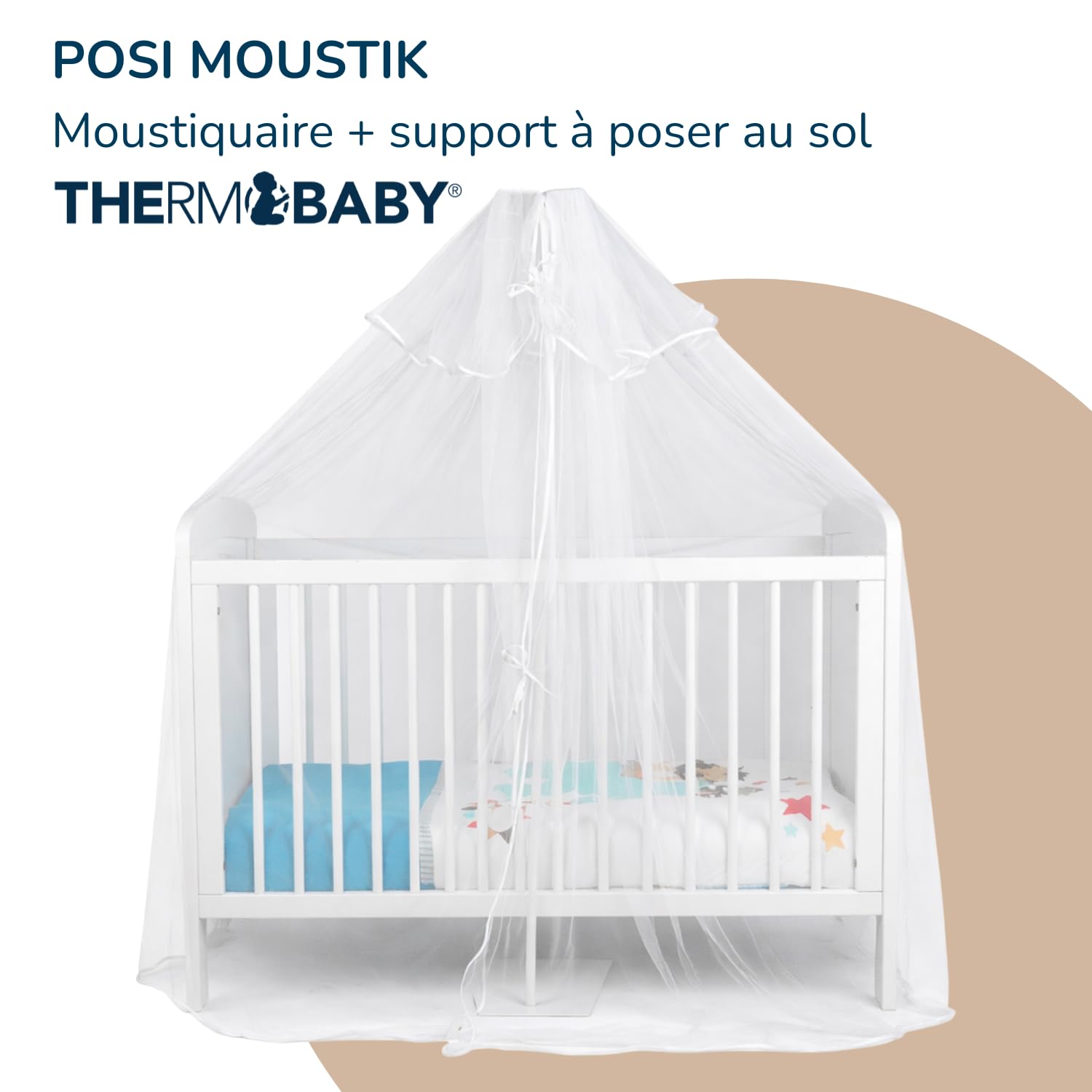 THERMOBABY - POSI MOUTIK - Support de Moustiquaire Bébé à Poser avec Moustiquaire Incluse – Structure Stable et Sécurisée – Protection Anti-Moustiques et Insectes - Blanc