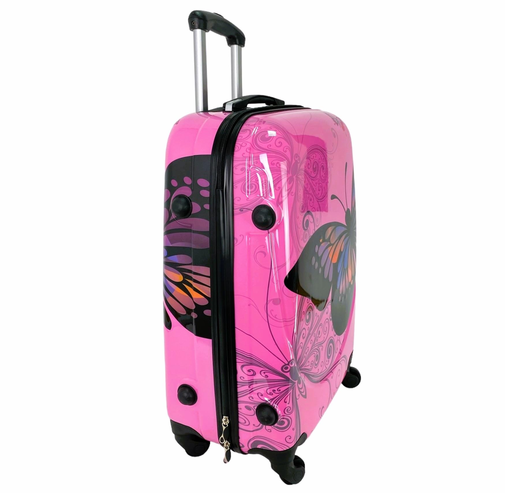 Maleta de Viaje Equipaje para Viajar en avión 4 Ruedas giratorias Estampado Mariposa candado de combinación (Mediana - Rosa)
