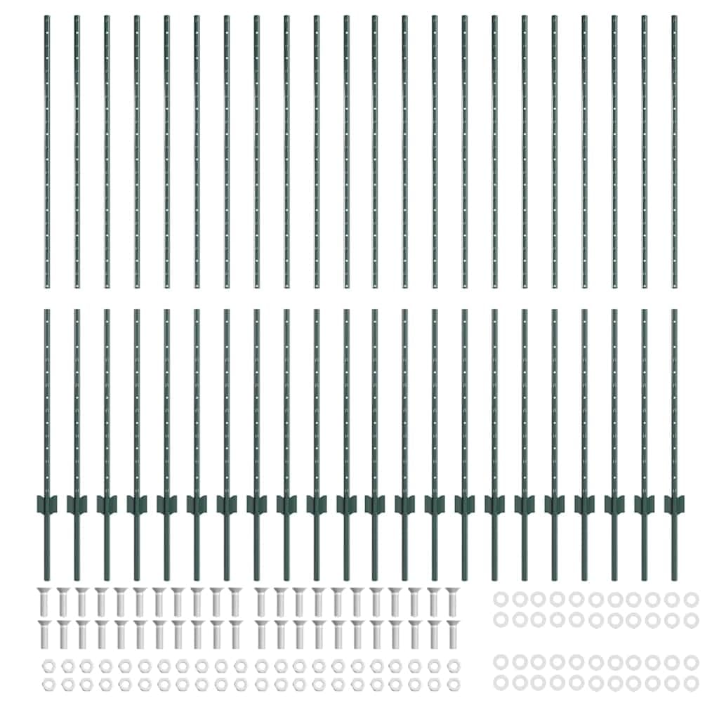 Postes de valla de hormigón, 22 unidades, color verde, 200 cm, acero con recubrimiento en polvo, para travesaños de travesaños, resistente a la intemperie, para jardín, terraza, parcela
