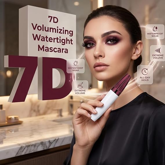 7D Waterproof Volume Mascara, 2026 Upgrade Smudge-Proof Curling & Lengthening Mascara, Long-Lasting Black Mascara Fiber Lashes Thickening Eye Makeup for Defined Curl for Women Girls (1 PCS)