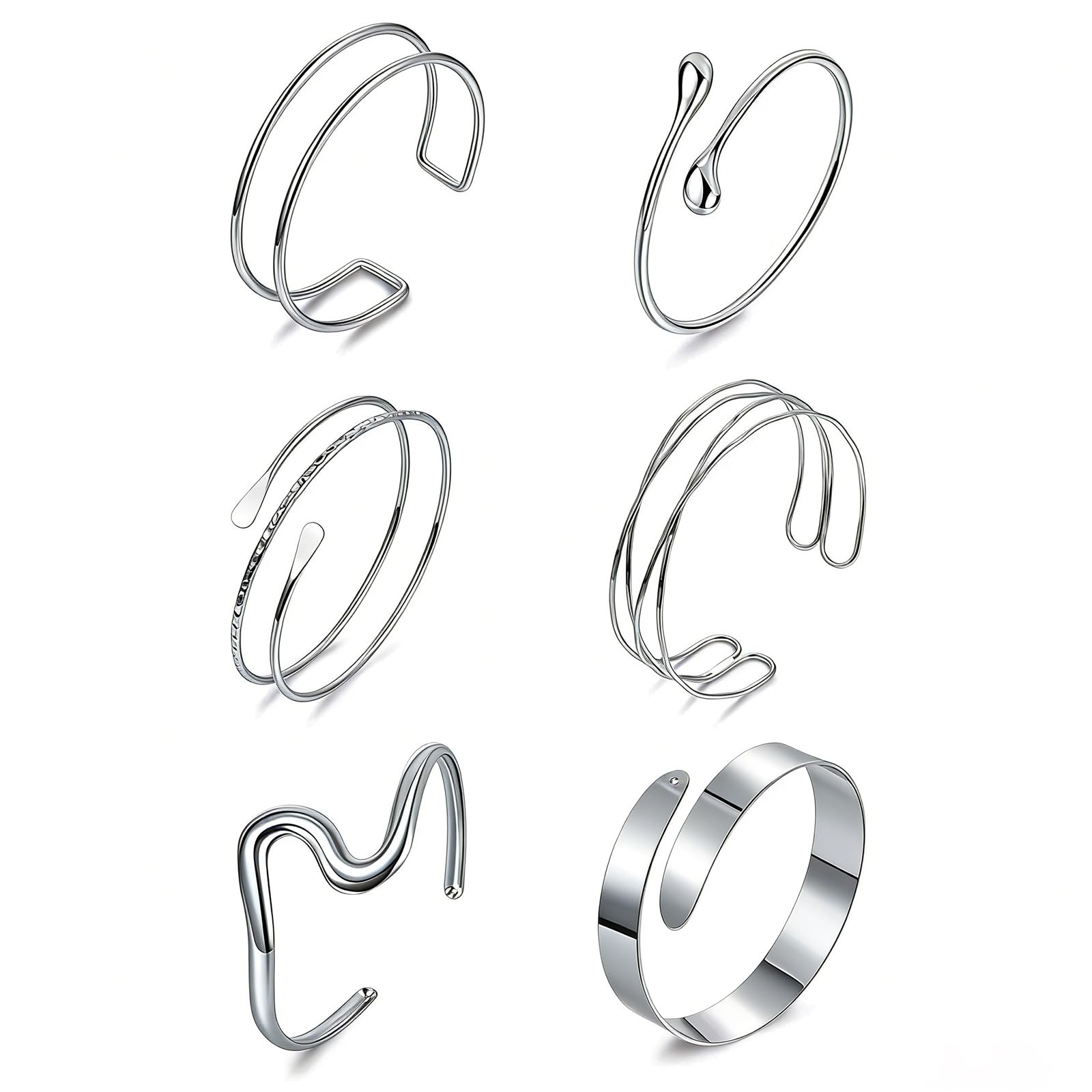 Dermalyx Dermalyx 6 Piezas Brazaletes De Plata, Brazaletes Ajustables para El Brazo Superior, Mangas Finas Minimalistas para El Brazo, Pulseras Modernas, Conjunto De Brazaletes Pl
