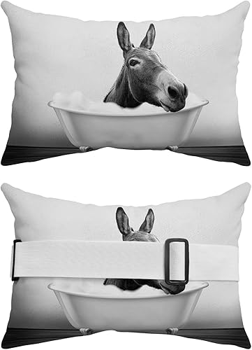 Miniatura 2 de Paquete de 2 fundas de almohada lumbar de burro para bañera, impermeables, para exteriores, fundas decorativas de animales divertidos en blanco y