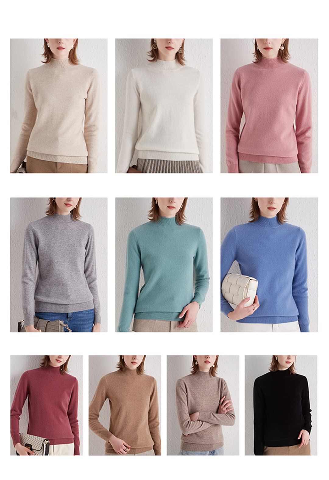 Maglione da donna in cashmere mezzo collo alto autunno inverno pullover pigro stile maglia maglia maglione di lana, Beige, XXL