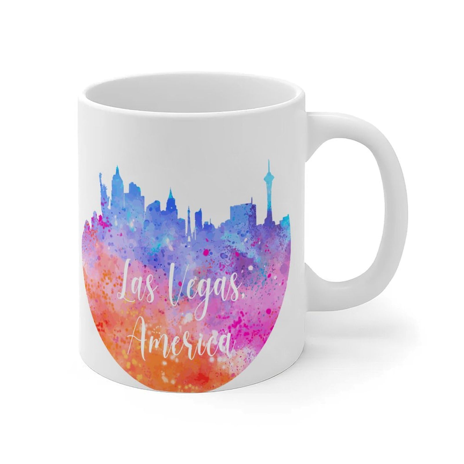 Funny Mug America Las Vegas Coffee Cup Watercolor Art Cityscape Stylish Ceramic Mugs Mock Up Gifts for Men Boyfriend Colleague Retirement 11oz White
