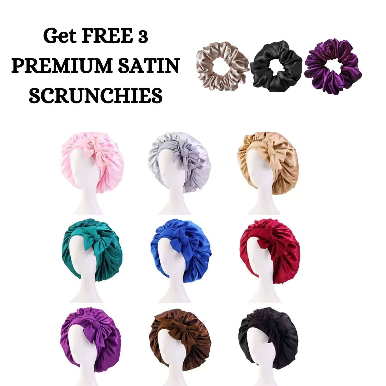 Candibella Silky Bonnet for Hair with 3 Scrunchies, Adjustable Hair Cap for Sleeping, Satin Bonnet for Curly Hair with Soft Jersey Fabric Tie Band (IN, Alpha, Free Size, Rose Taupe, Silk Bonnets) 4