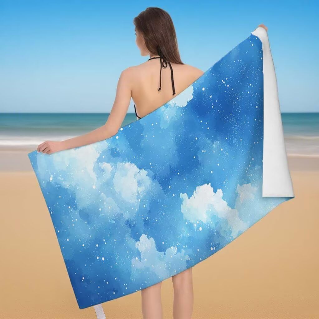 Strandtuch XXL 90x200cm/35x70cm 2er Set Mikrofaser Strandtuch, Schnelltrocknend Strandliege Kompakt Sandfrei Saunahandtuch mit Tasche, Mikrofaser Handtuch für Strand Reise Urlaub (Einfachheit) F-53