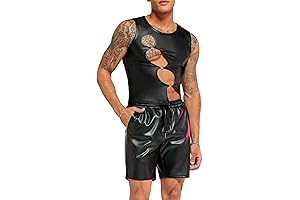 WDIRARA Mens 2 Piece Faux Leather Shorts Set
