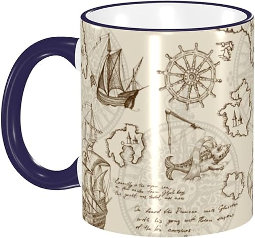 Vintage Nautical Sailing Compass Coffee Mug Coffee Cups Ceramic with Handle,Tea Cups Mug tazas para cafe Drinking Cups Gifts for Women Men,Unique