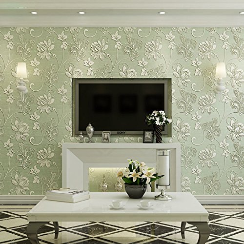 Ketian européenne Luxe Styel non tissé 3d Fleur relief profond Rouleau de papier peint pour le salon Chambre à coucher , bleu clair, 0.53m (1.73' W) x 10m(32.8'L)=5.3m2 (57 sq.ft)