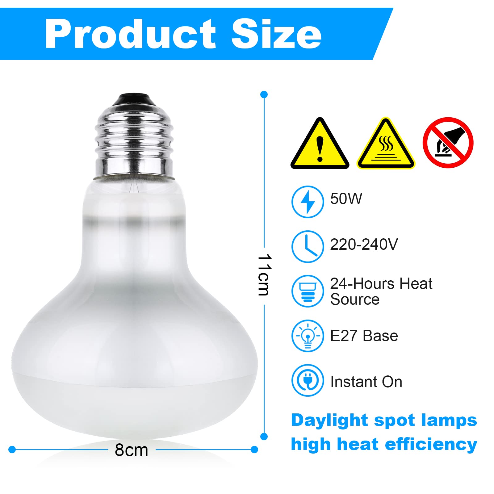 vsshe Basking Spot Lamp, 2 Pack 50W Reptile Heat Lamp Bulb, Tortoise Heat Lamp - Image 2