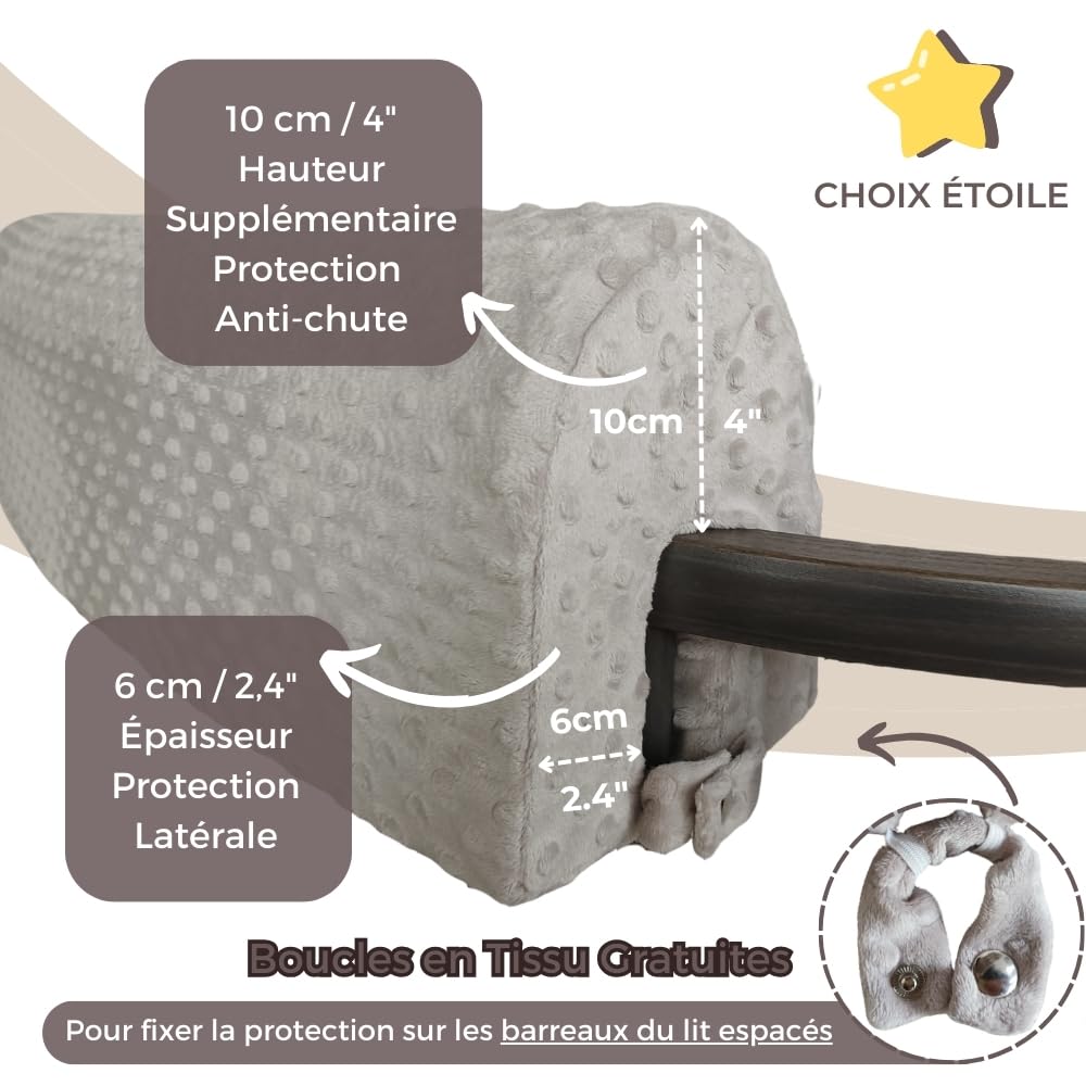 Wonder Space Protection de Bordure de Lit pour Tout-Petits - Coussin de Garde-Corps pour Lit Enfant - Anti-Collision | Hauteur Augmentée | Prévention des Chutes - Sécurité Renforcée (Gris, 70cm)