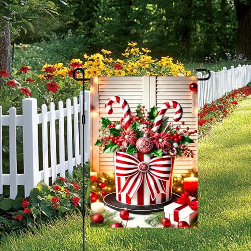 Image of BlissYard Christmas Candy Cane Garden Flag 12x18 Inch Polyester