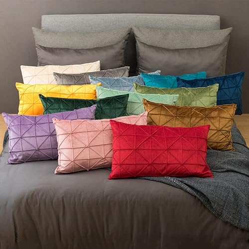 Miniatura 8 de JWH Fundas de almohada decorativas de terciopelo rosa polvoriento, fundas de almohada rectangulares geométricas, cojín lumbar, funda de almohada de