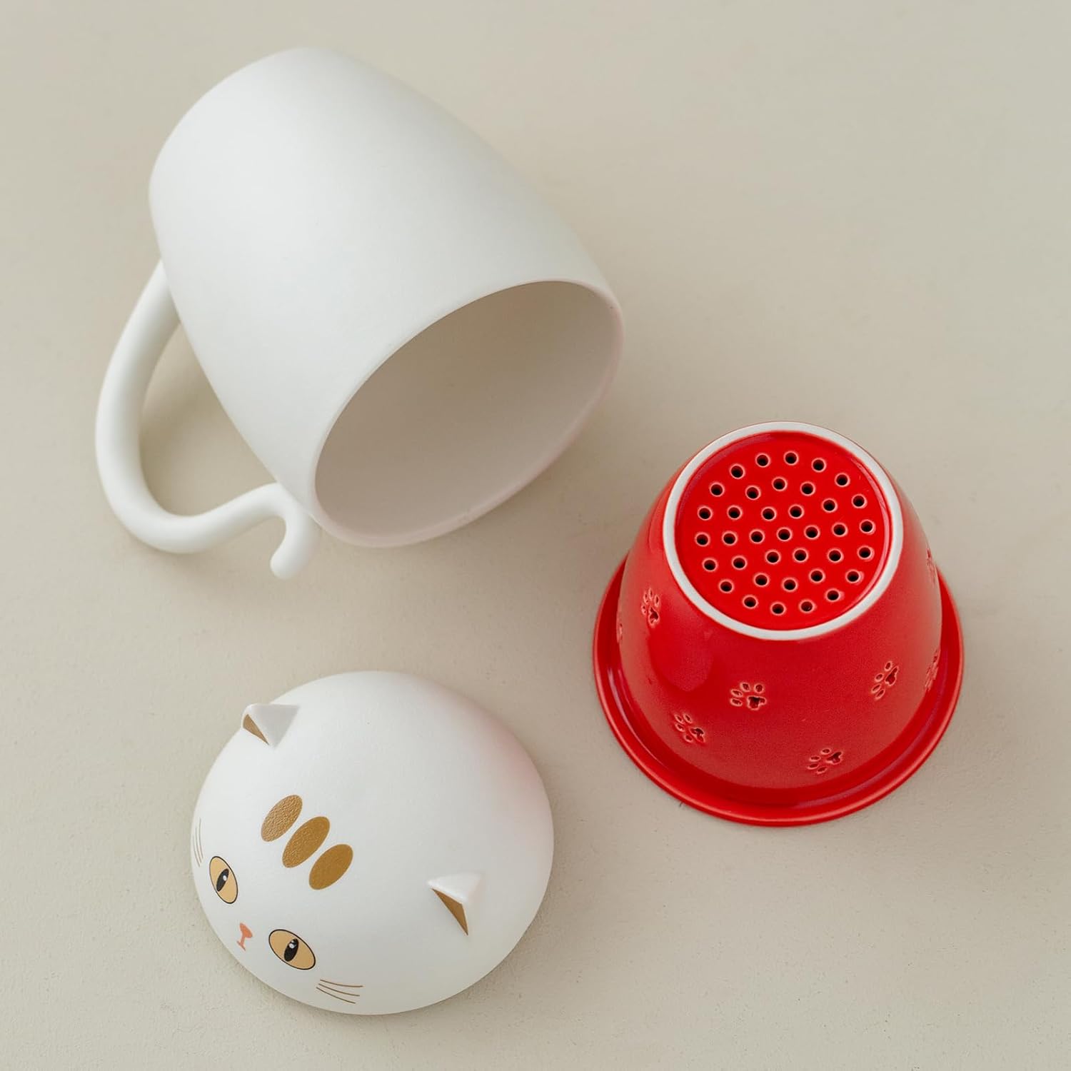 HEER Ceramic Tea Mug with Infuser and Lid, Cute Cat Tea Cup with Filter for Steeping Loose Leaf, Funny Teacup Birthday Christmas Cat Lover Gifts for Women, Men, Best Friends, Sisters, besties. (White) - Image 4