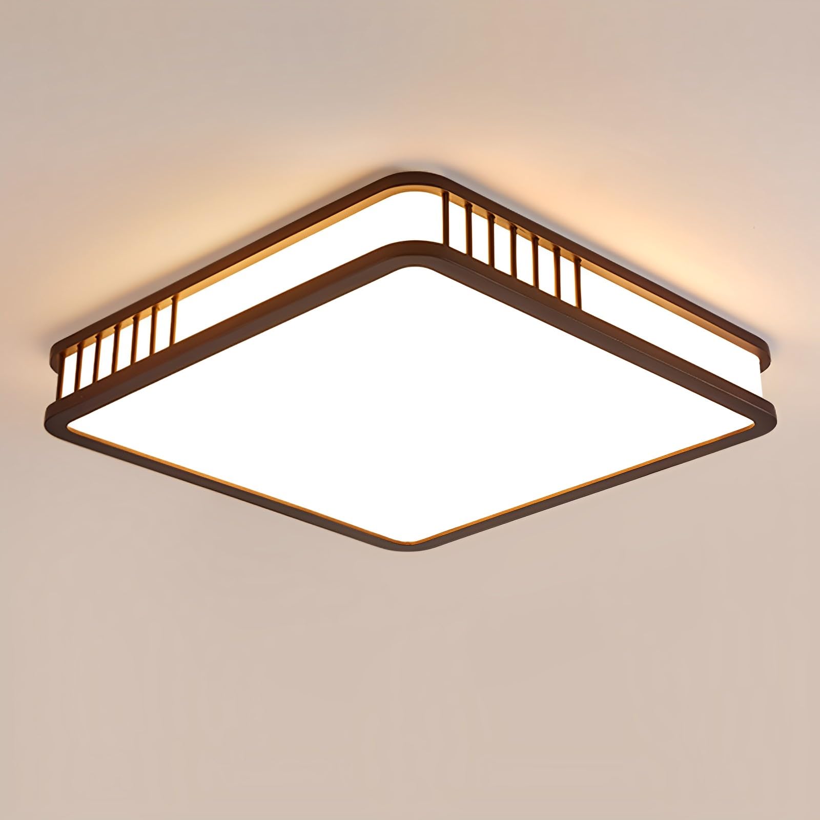 Éclairage de plafond LED bois marron carré pour salon
