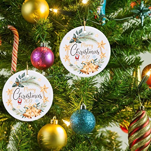 2 Packs 2022 Delucky Christmas Ornaments, Double-Sided Ceramics Ornaments, Funny Commemorative Ornaments & Gift, Christmas Tree Decorations, Merry Xmas For Family & Friends, 2 Packs #TOP5