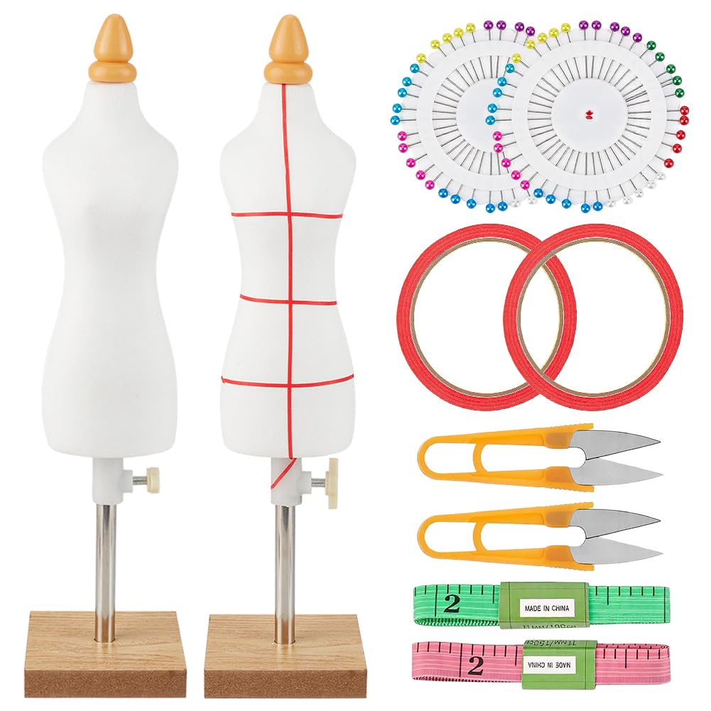 2 manichini da sartoria da donna, misura 1/4, mini bambola da cucito con supporto, regolabile in altezza, per la stanza del fai da te, abbigliamento decorativo, gioielli