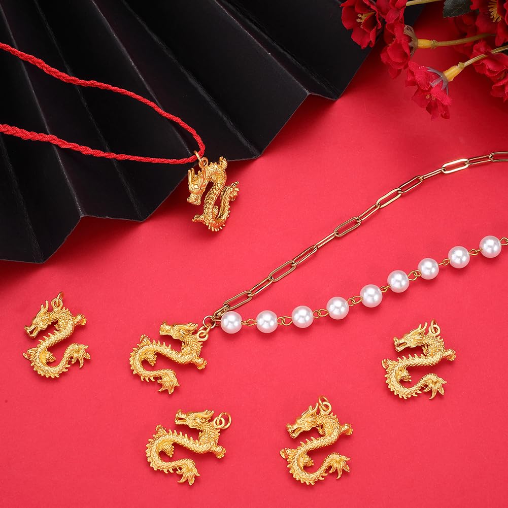 Beebeecraft 1 Box 8Pcs Chinese Dragon Charms 18K Gold Plated Chinese Zodiac Charms 3D Necklace Charm with Jump Ring for DIY Necklace Bracelet Jewelry Making - Image 4