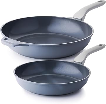 PRICUSIS Nonstick Ceramic Frying Pan Skillet, 10+12 Inch Induction Compatible with Stay Cool Handle, Healthy PTFE PFAS & PFOA Free Omelet Pan, Dishwasher Safe Blueberry Gray