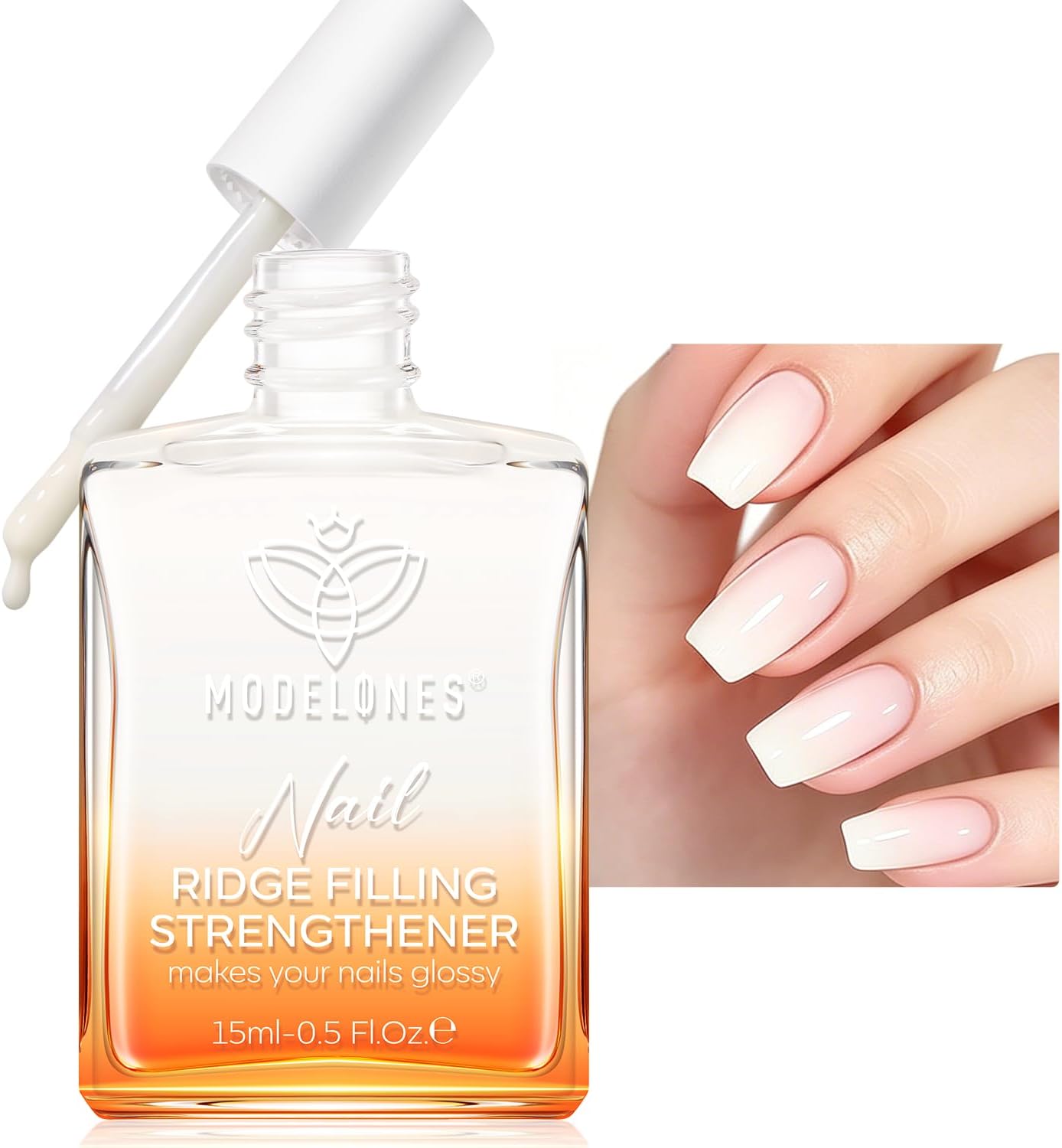 Modelones Nail Strengthener And Growth Milky White Polish Repair For Damaged Nails Hardener Ridge Filler Strengthening Gifts Women 15Ml