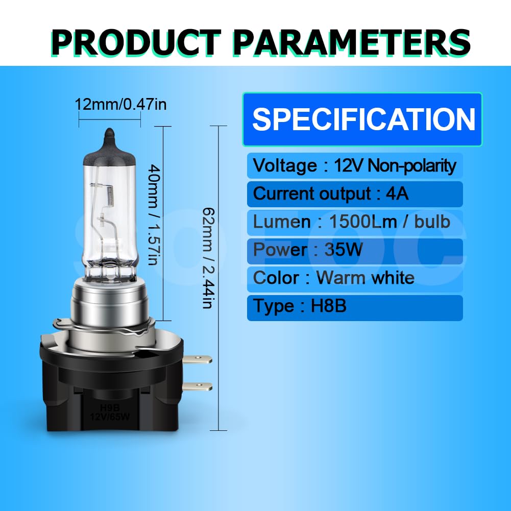 SOFOC H8B BUlb 12V Headlight Fog Light Warm White Low Beam Lights DRL 35W 1500+lM Anti-Glared 2Pcs - Image 3