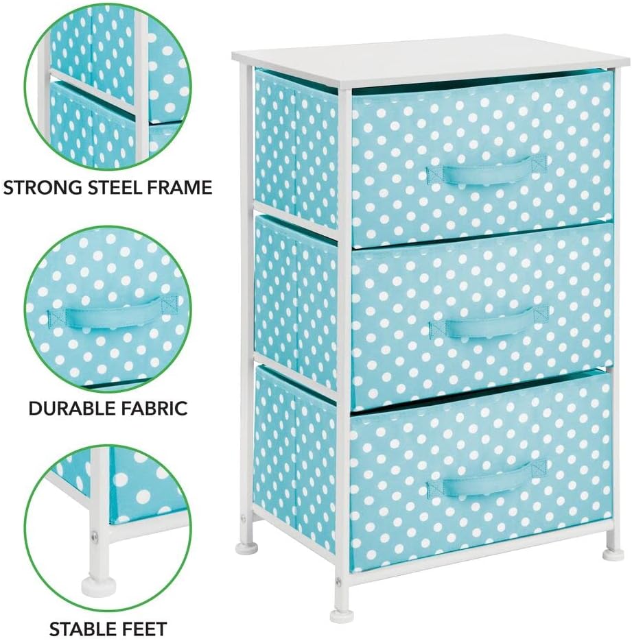 Prоmо Dіѕсоunt Uр Tо 70% оƒƒ mDesign Wood Top/Steel Frame Modern Storage Dresser Chest Furniture with 3 Removable Fabric Drawers/Bins for Kids Bedroom, Playroom, Baby Nursery Organization - Spira Collection - Turquoise Blue/White Bеѕt Dеаl mDesign Wood Top/Steel Frame Modern Storage Dresser Chest Furniture with 3 Removable Fabric Drawers/Bins for Kids Bedroom, Playroom, Baby Nursery Organization - Spira Collection - Turquoise Blue/White