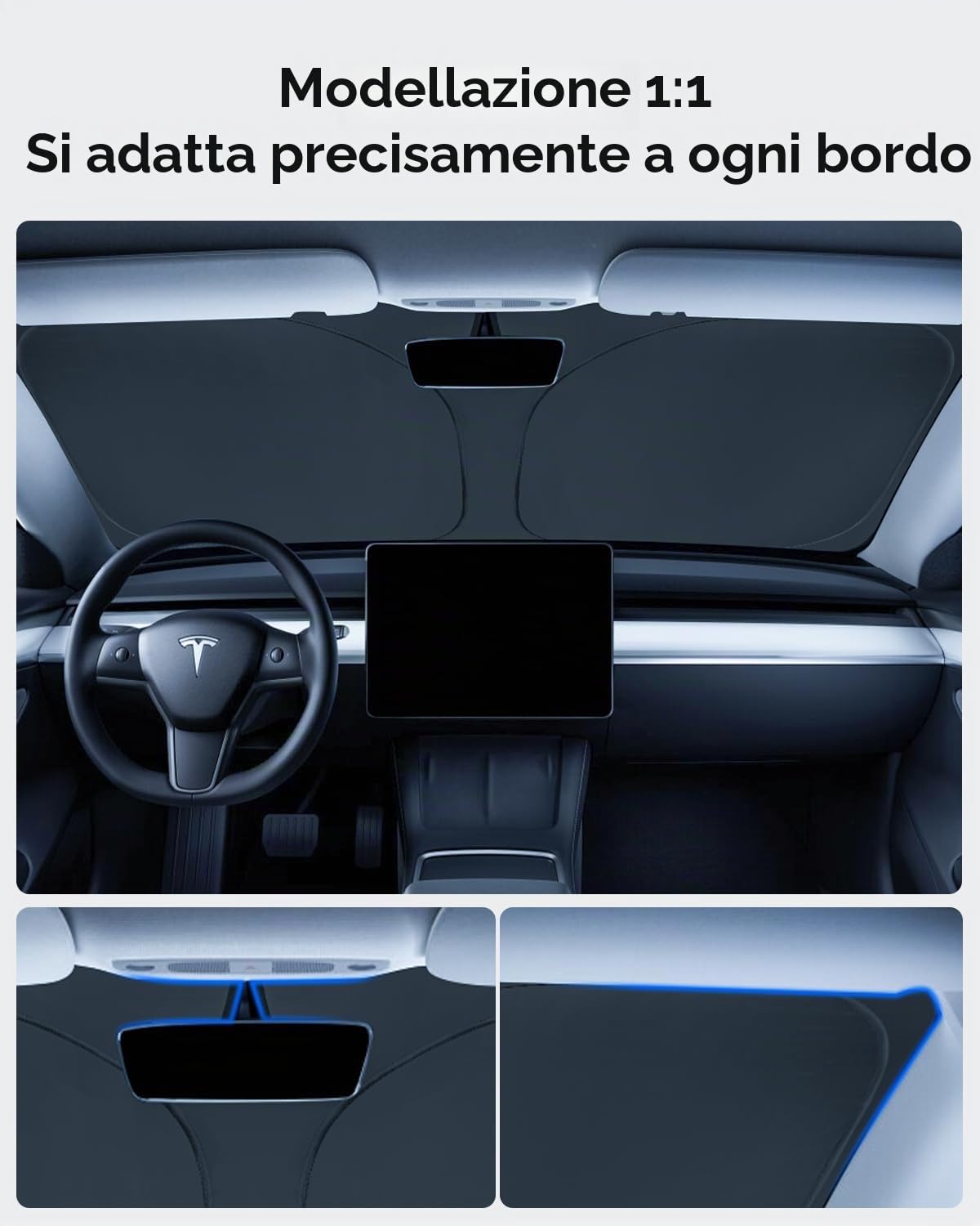Paravento Parabrezza per Tesla Model 3/Y Parasole Pieghevole con Borsa di Stoccaggio Blocca i Raggi UV Ombrello Model 3/Y 2018-2026 Highland Juniper Accessori