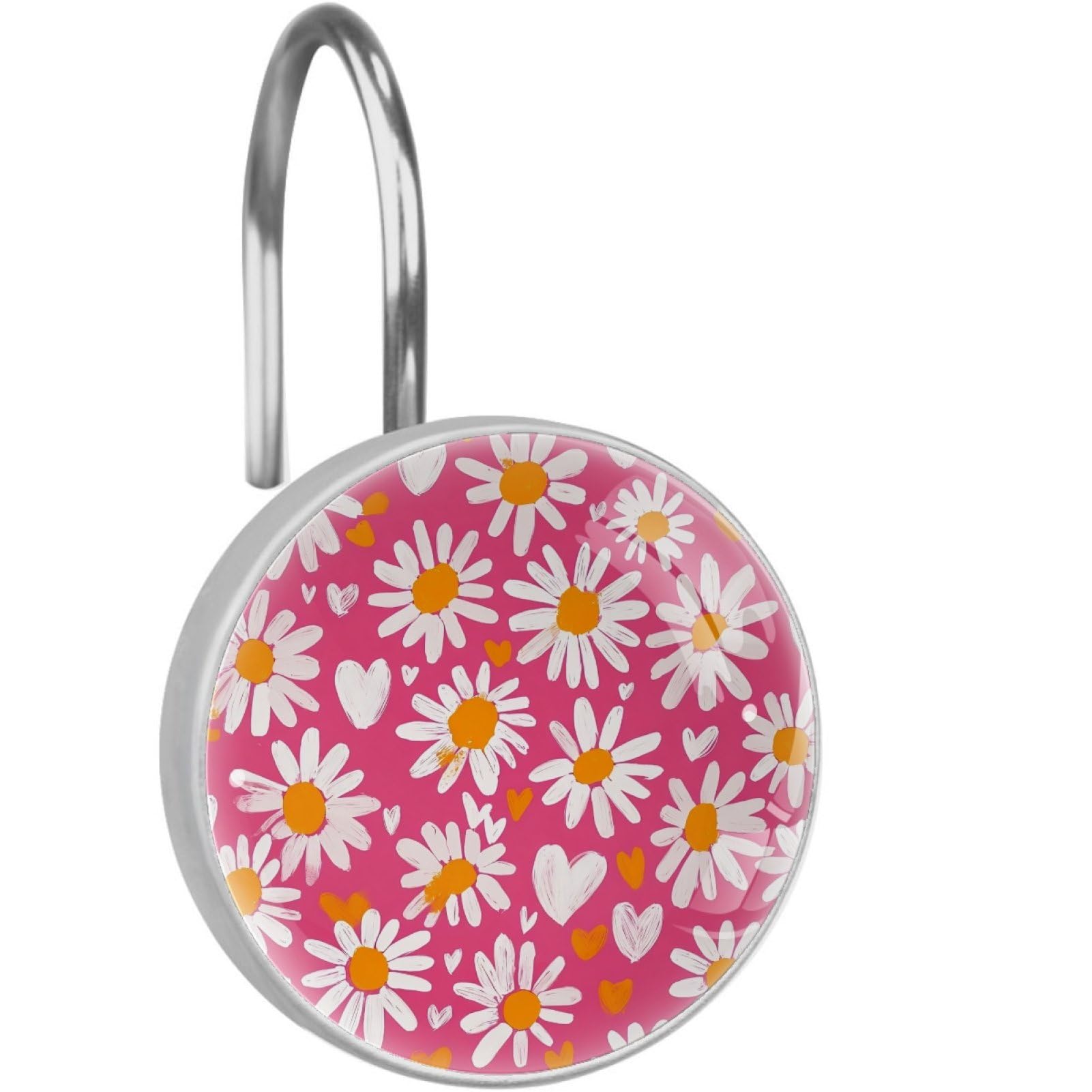 VAPOKF Shower Curtain Hooks, Floral Daisy Rust Proof Decorative Shower Curtain Rings, Modern Farmhouse Designer Shower Curtain Hangers for Bathroom, 12Pcs