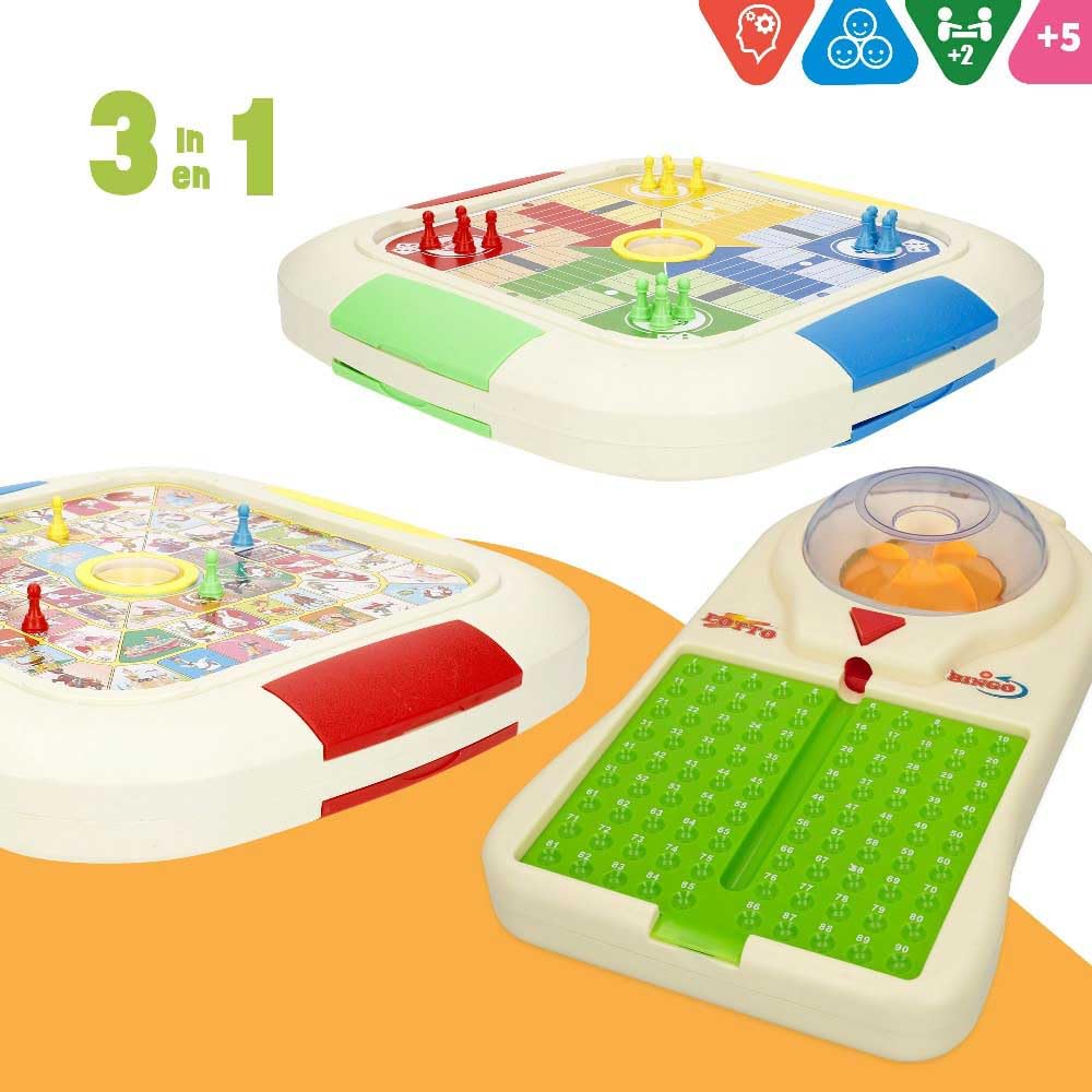 ColorBaby Set 3 Juegos de Mesa, Bingo electrónico, Parchís, El Juego de la oca, Set Completo con tableros y fichas, para más de 2 Jugadores, Juguetes niños 5 años (47945)
