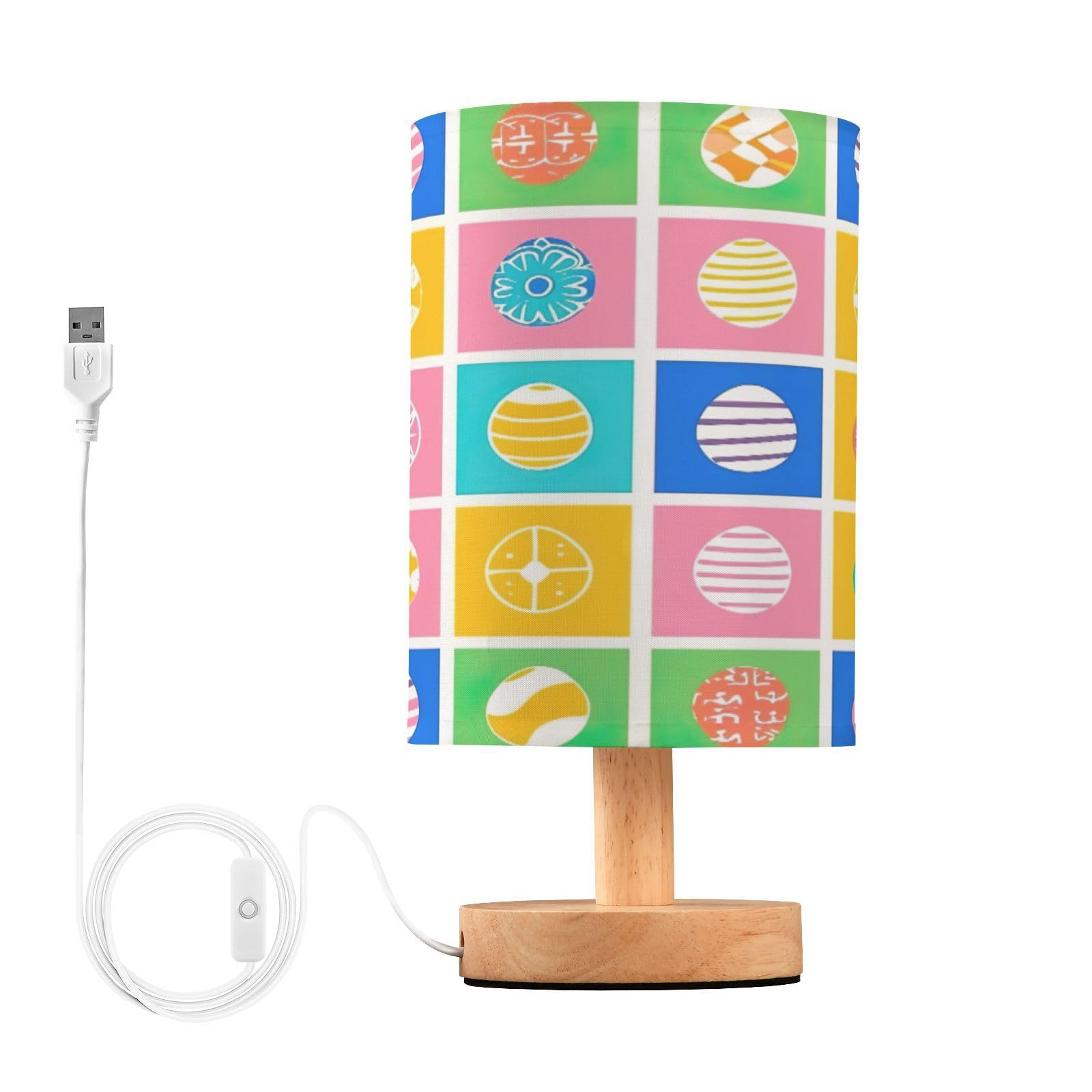 SDMKA Colorful Easter Eggs Bedside Table Lamp for Bedroom, Minimalist Nightstand Lamp with Round Fabric Shade for Living Room, Office, No Bulb Required