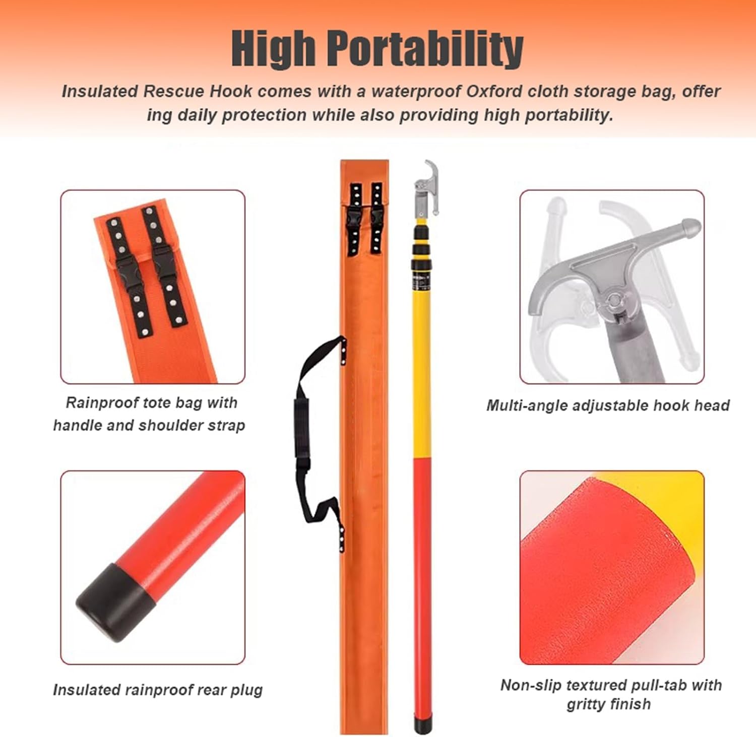 Insulated Rescue Hook - Retractable Emergency Operating Poles with Detachable Hooks for Substations, Construction, and Utility Work - Safety & Efficiency in High Voltage Environments