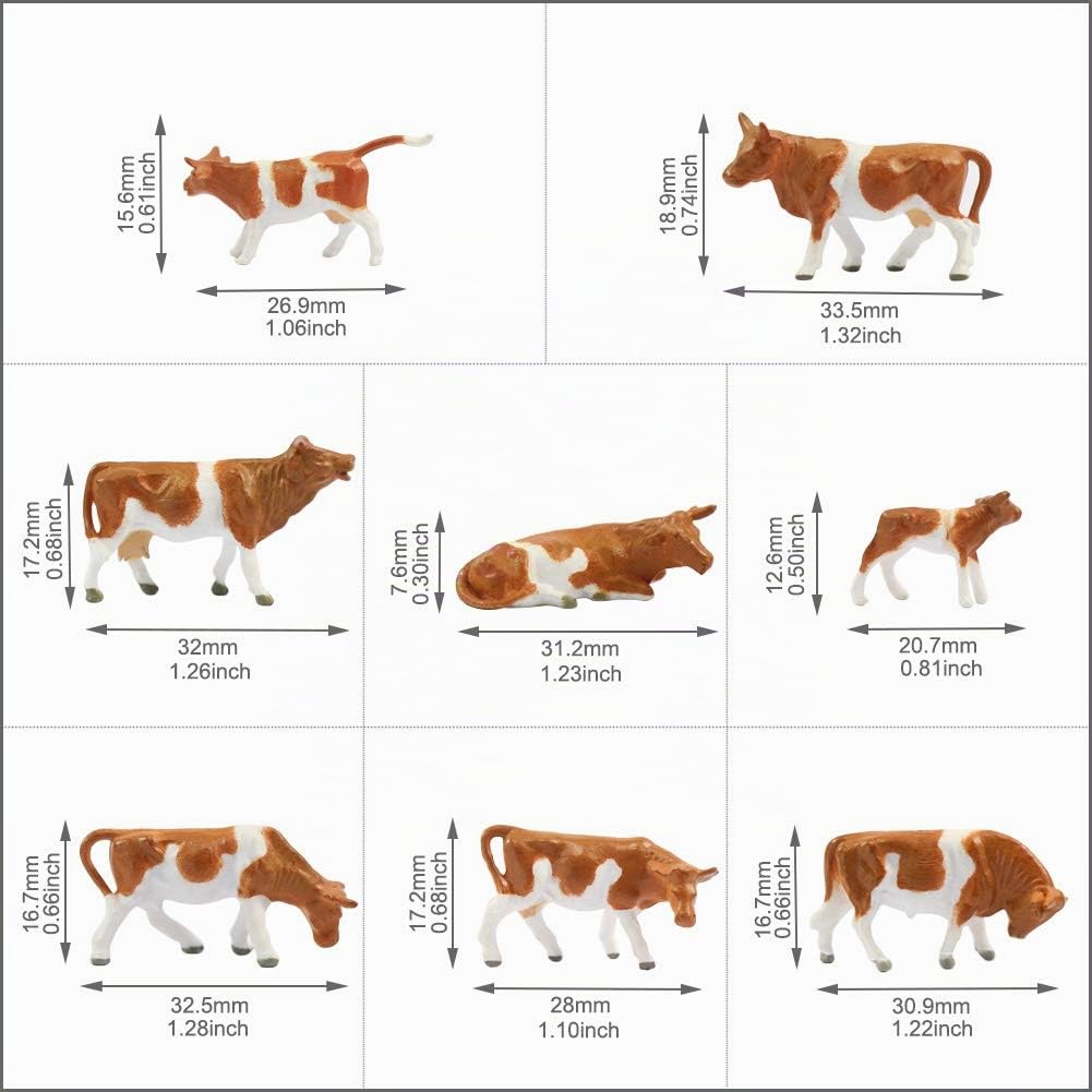 Evemodel Modélisme ferroviaire 36 pièces 1:87 Animaux de Ferme Bien Peints Piste H0 Vaches Chevaux Figurines
