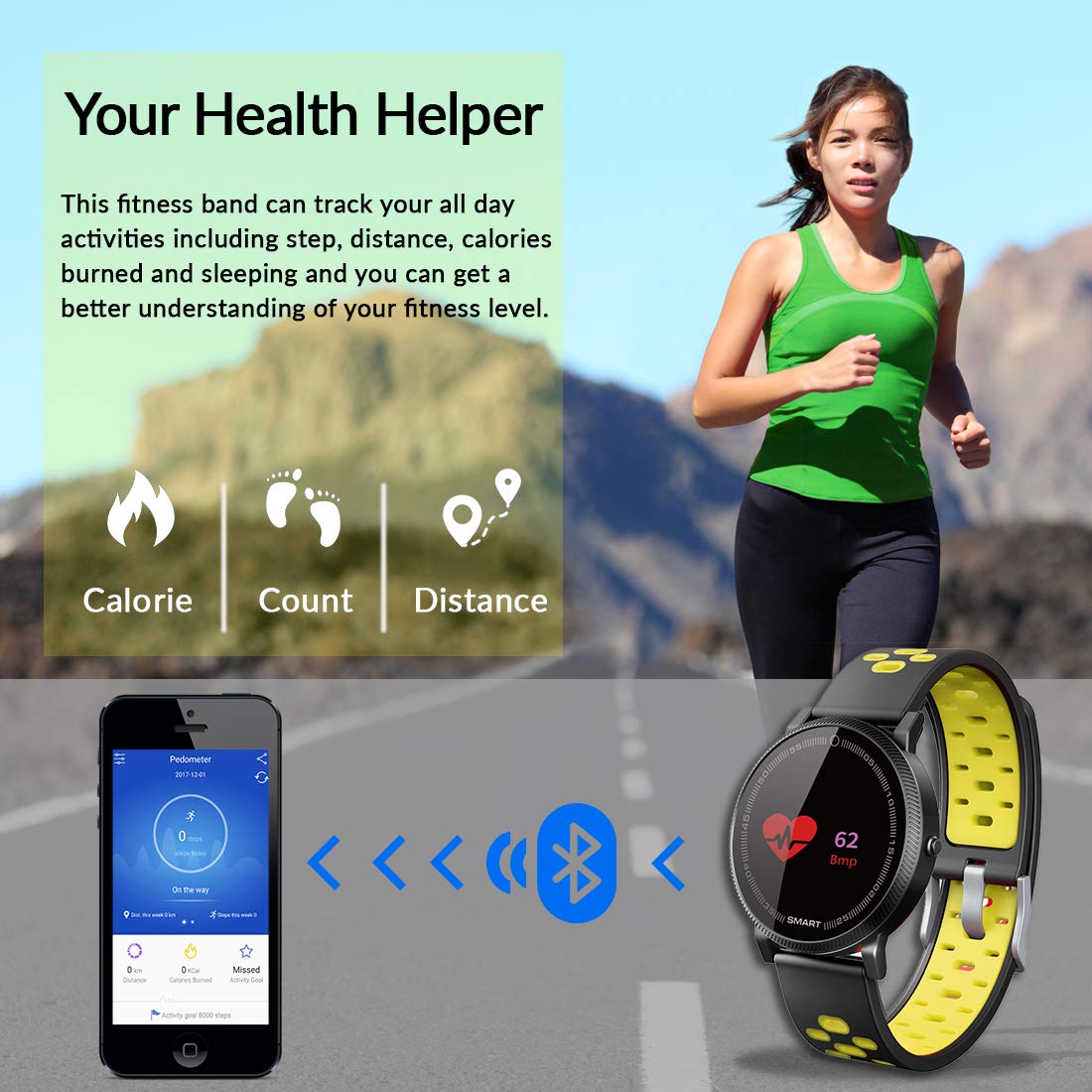 Lenkewi F4 Smart Fitness Band Round Color Display Heart Rate Monitor Yellow Amazon.in Sports Fitness Outdoors