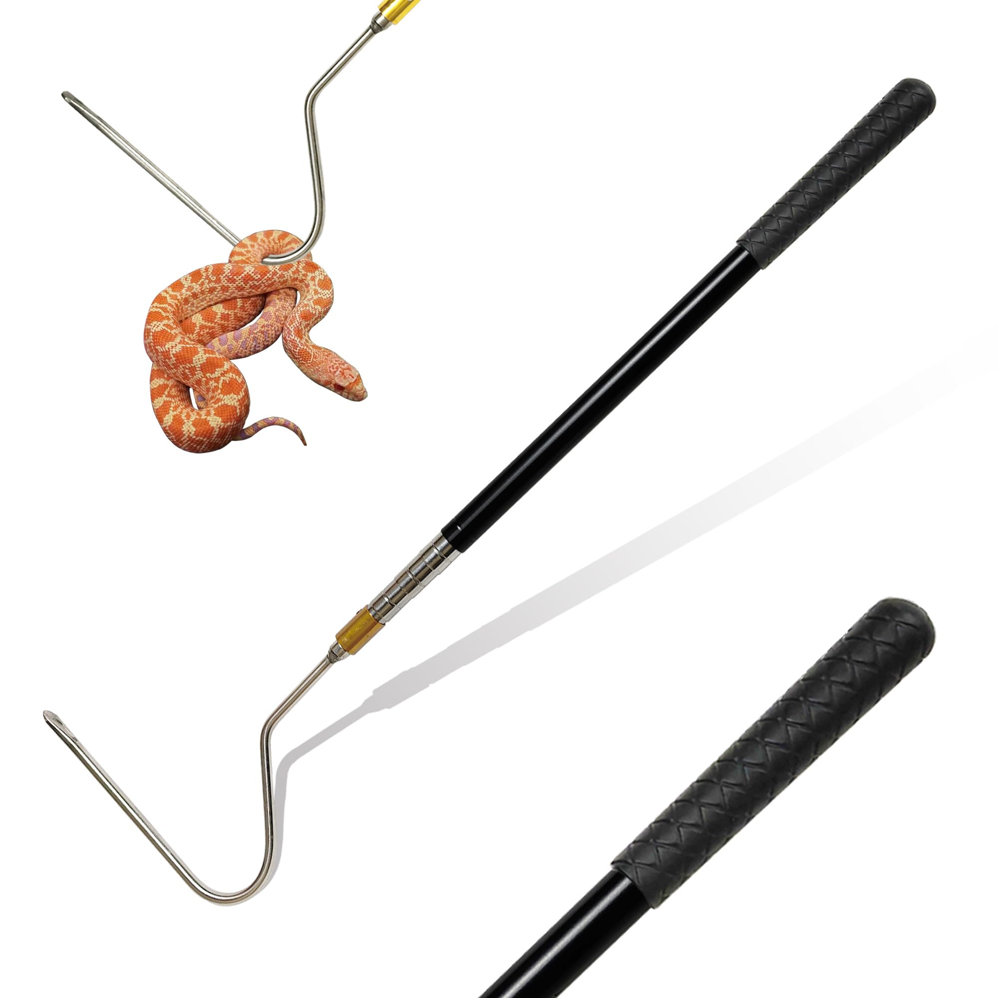 Snake Hook Reptile Catcher Stick Tongs Rattlesnakes Grabber Pick-up Handling Tool Kit for Catching Controlling or Moving Python Copperhead 22" 64" Adjustable (Small Snake Hook - Black)
