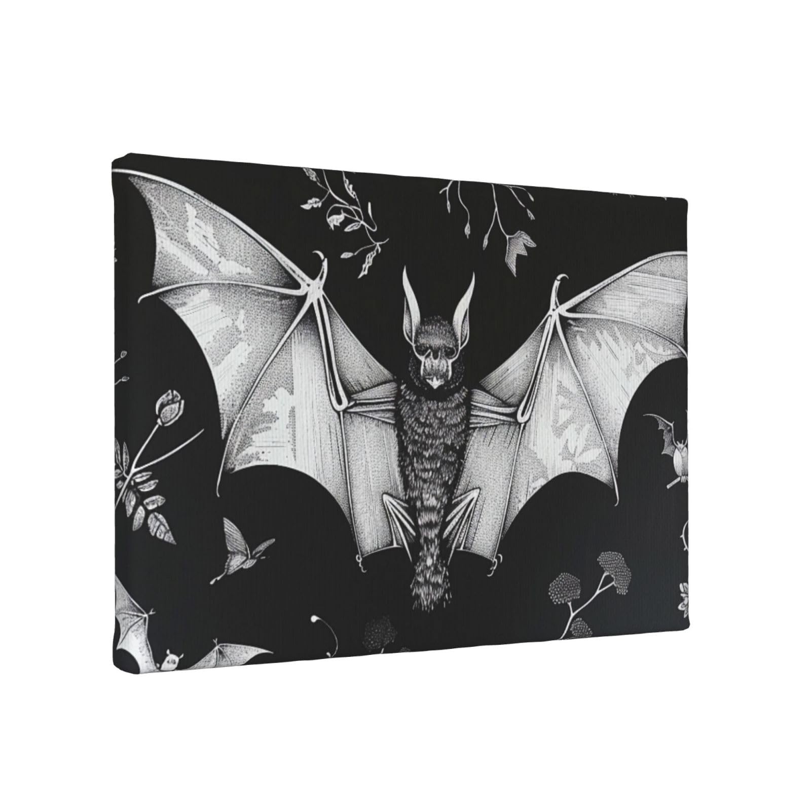 YKLJG Bat Print Printed Wall Art Canvas Painting 30x20 CM Wooden Framed Picture Painting Artwork Prints for Bedroom Kitchen Home Office Decor