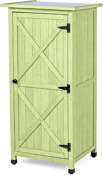Wooden Outdoor Storage Cabinet, Vertical Garden Tool Shed with Waterproof Metal Roof & 2 Adjustable Shelves Ideal for Yard, Patio, Deck and Porch Green, 20" x 24" x 48"