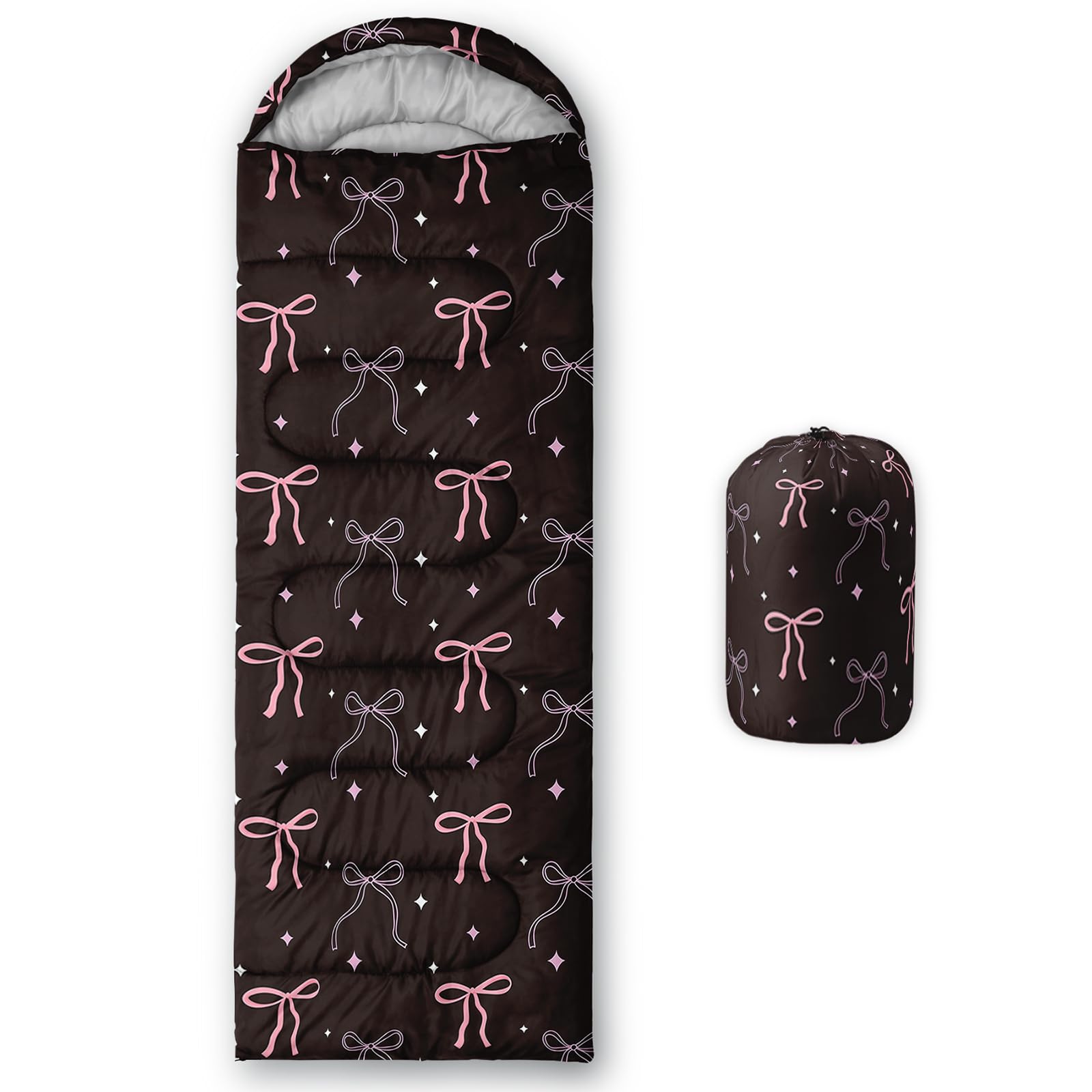 QOOMO Bow Printed Camping Sleeping Bags,3 Season Warm & Cool Weather,Lightweight,Waterproof Sleeping Bags for Adults & Kids,Traveling,and Outdoors,Camping Gear Equipment,31x90inch