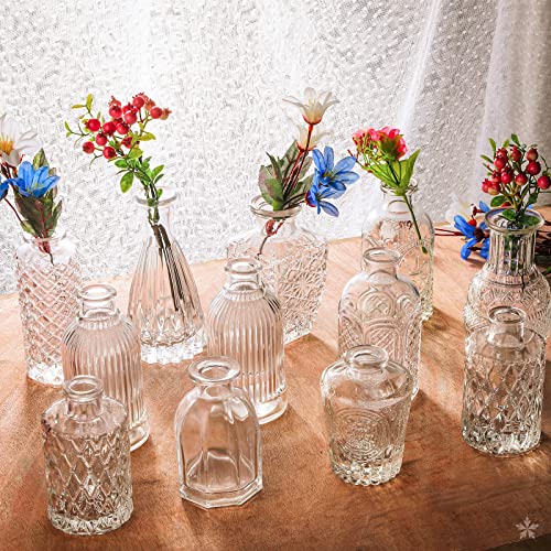 Glass Vase Bud Vase In Bulk Set Of 12，Small Vintage Flower Bottle Petite Glass Flower Vase For Floral Arrangements, Decorative Centerpiece,Table Decor,Home Wedding Party #TOP6