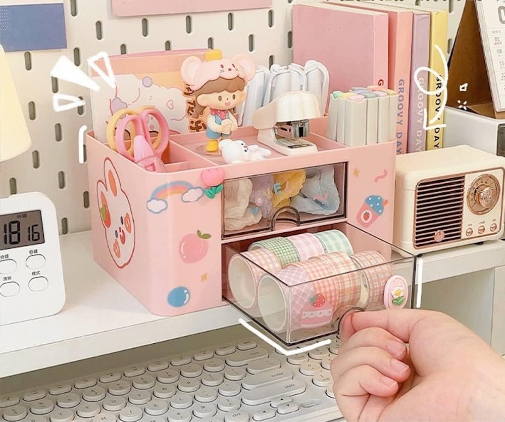 JHTPSLR Kawaii Desk Organizer with 2 Drawers Cute Kawaii