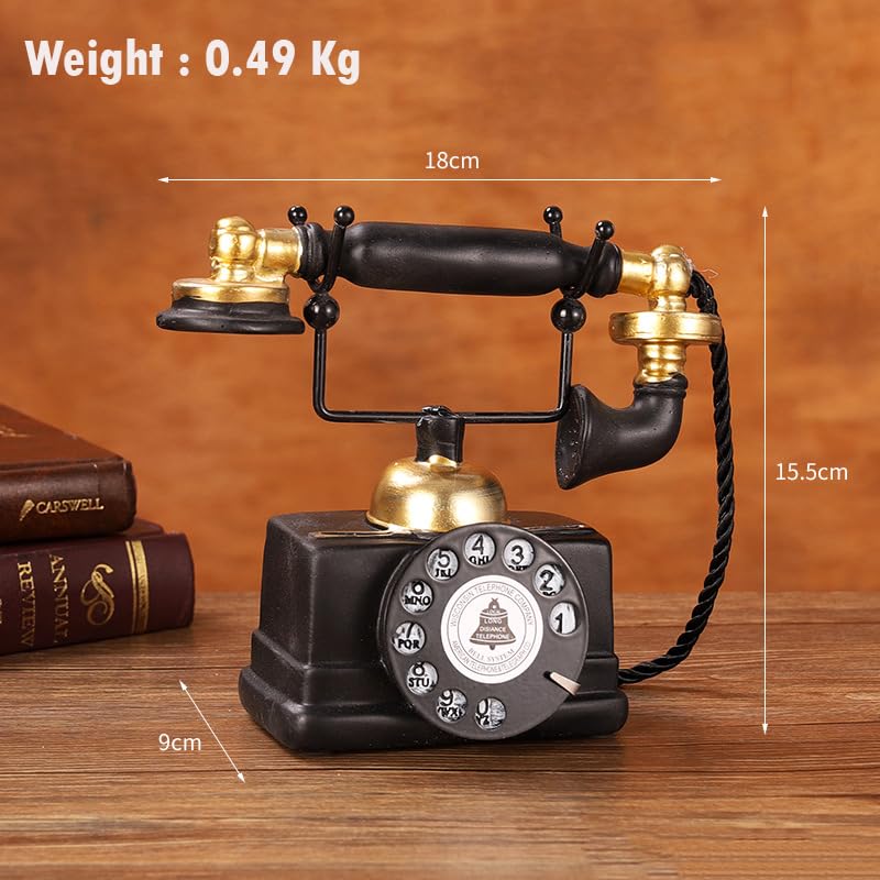 Image of Spiaty Resin Vintage Rotary Decorative Telephone for Home Living Room, Black and Gold, Decorative Desk Phone with Bell Logo Non-Working, Classic Design