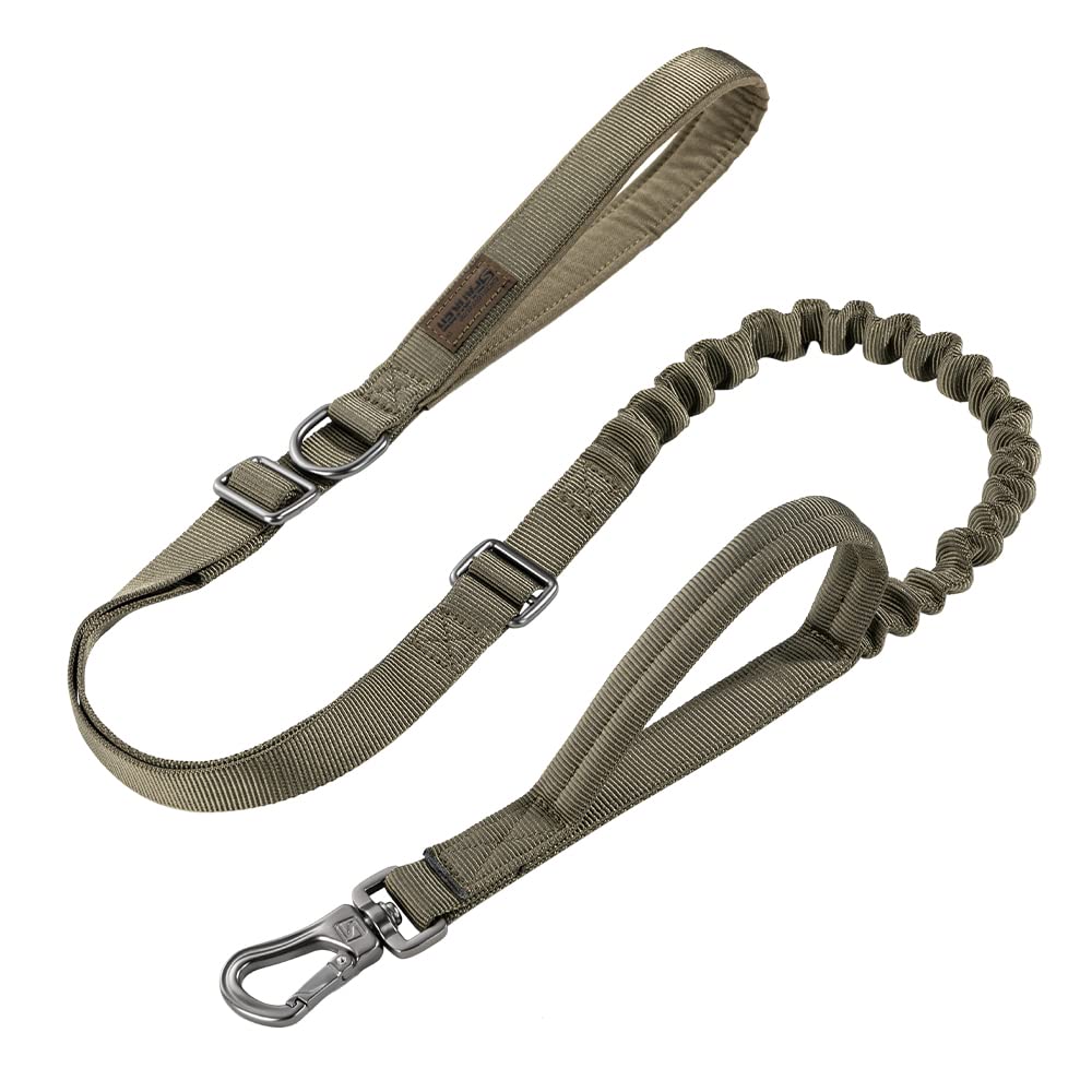 EXCELLENT ELITE SPANKER Tactical Dog Leash Heavy Duty 5-6FT Adjustable No Pull Military Bungee Dog Leash Elastic Leads Rope with 2 Padded Control Handle for Medium Large X-Large Dogs(Ranger Green)