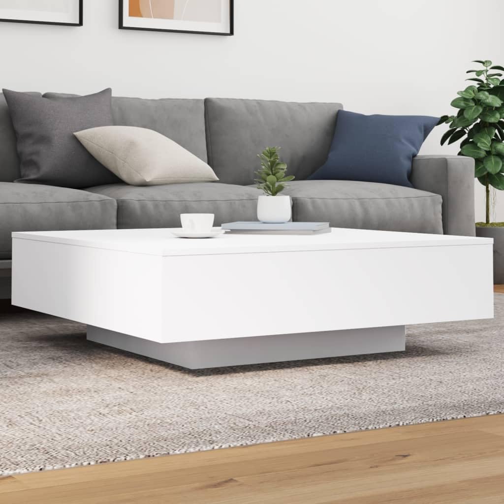 SXZenSpace White Engineered Wood Coffee Table 100x100x31 cm Modern Side for Living Room Large Centre Tea Holds 30 kg Easy Assembly