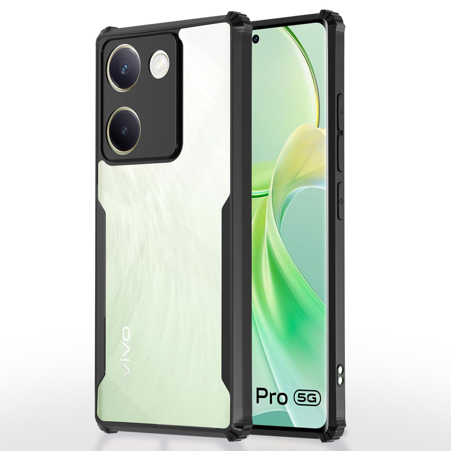 Amazon basics Back Cover for Vivo Y200 Pro 5G | Crystal Clear Transparent Back | Ultra Hyrbid | Full Camera Protection | Raised Edge | Bumper Cover (Black)
